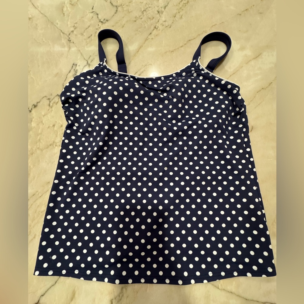 Lands End Tankini Top Swimsuit Swim Black White Polkadot 12T